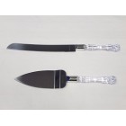Cake Knife Server Stainless Steel Set Faux Crystal Handle Wedding Party Birthday 2 Pc Set
